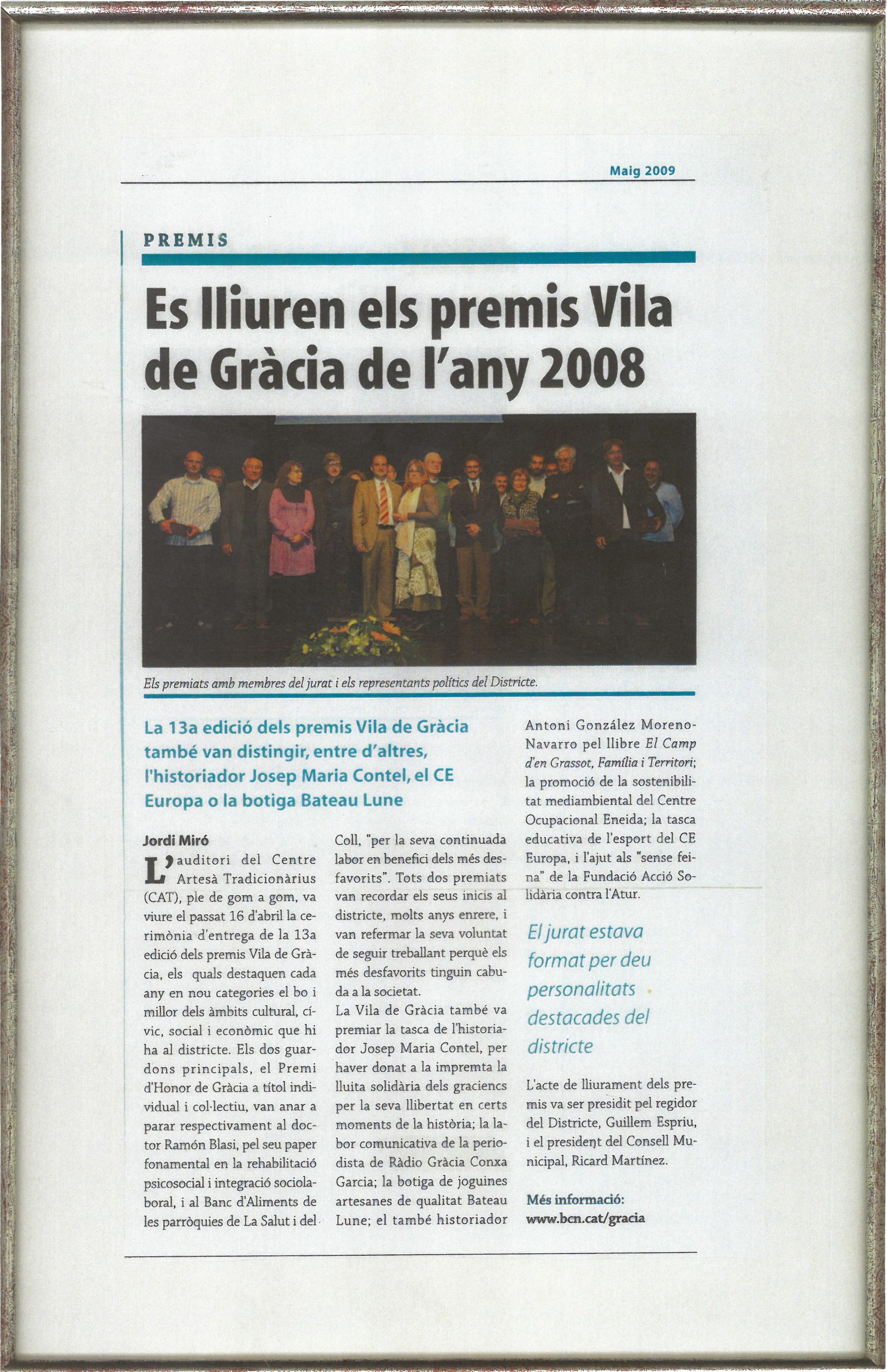página de los premios Vila Gracia 2008